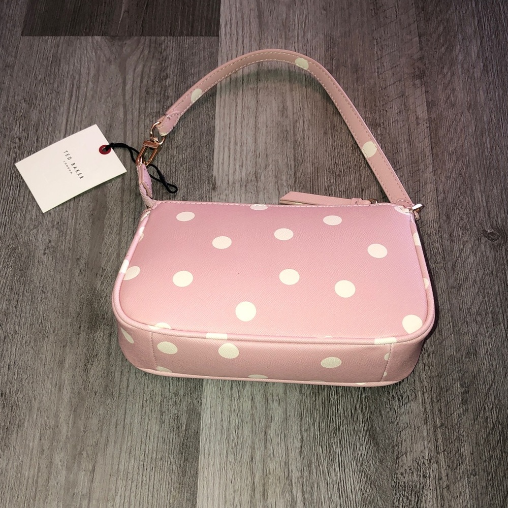 Ted Baker Soft Pink & White Polka Dot Convertible Shoulder Bag Wristlet NWT - Picture 9 of 16